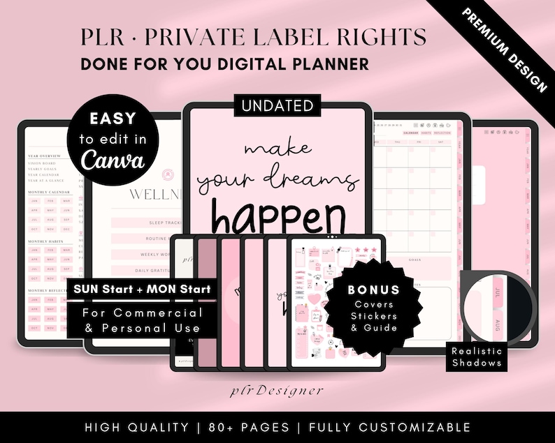 PLR Digital Planner with Resell Rights for Goodnotes Notability Noteshelf Nebo Xodo Remarkable Samsung Notes