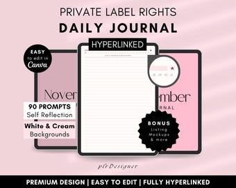 PLR Daily Journal, Hyperlinked. PLR Daily Digital Journal Undated. Pink Daily PLR Canva Template Resell Planner Journal Private Label Rights