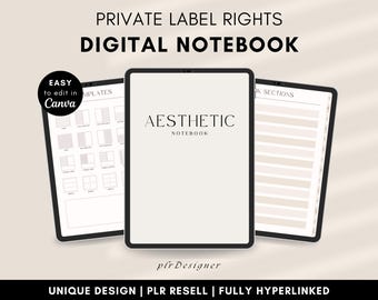DFY PLR Digital Notebook Aesthetic Design, Premium Beige Brown Canva Template, Goodnotes iPad Notebook, PLR Resell Rights Digital Notebook