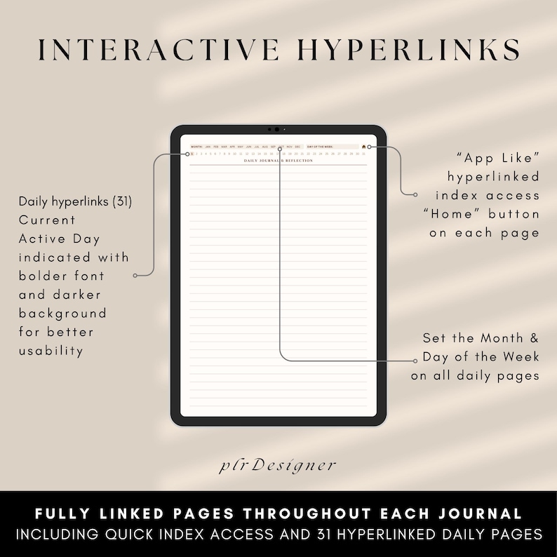 PLR Digital Daily Journal, Hyperlinked PLR Daily Journal Undated. Beige Daily PLR Canva Journal Template Resell Planner Private Label Rights image 3