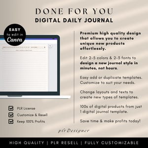 PLR Digital Daily Journal, Hyperlinked PLR Daily Journal Undated. Beige Daily PLR Canva Journal Template Resell Planner Private Label Rights image 2