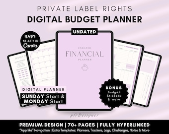 PLR Budget Planner Hyperlinked Undated PLR Digital Finance Planner, PLR Budget Canva Planner Template Editable Digital Product Resell Rights
