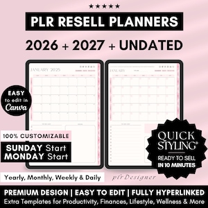 PLR Resell Planner 2026 2027 Undated PLR Canva Templates, DFY Planners, Plr Journals, Done For You Digital Planners Hyperlinked, White Label