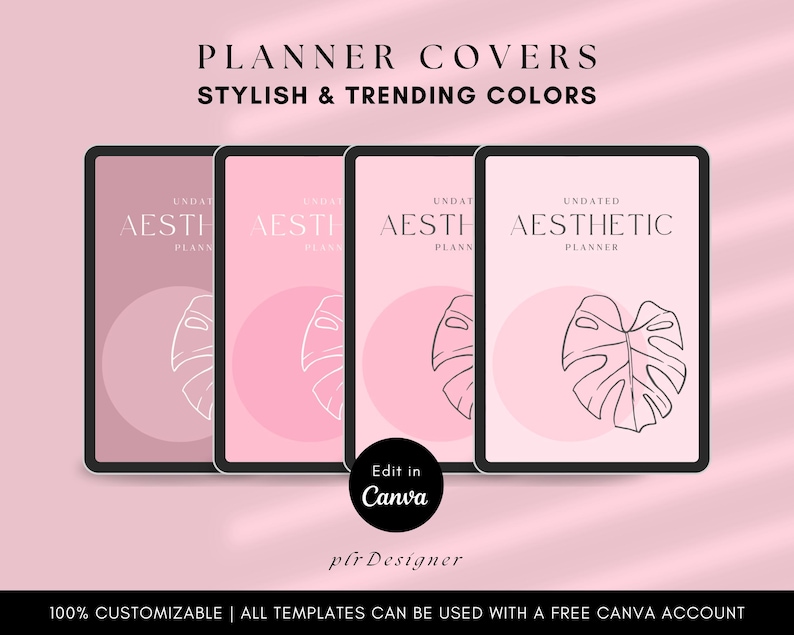 Stylish Pink Planner Covers Template Easy to Edit and Export to PDF