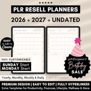 PLR Digital Planner 2026 2027 Undated, 2026 PLR Planner Canva DFY Digital Planner Plr Digital Product Plr Resell Digital Journal Hyperlinked