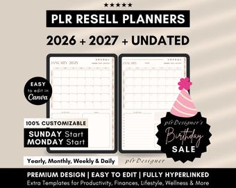 PLR Digital Planner 2026 2027 Undated, 2026 PLR Planner Canva DFY Digital Planner Plr Digital Product Plr Resell Digital Journal Hyperlinked