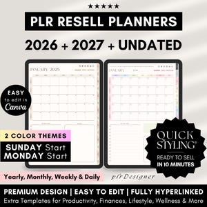 PLR Planner 2026 2027 & Undated PLR Canva Templates, DFY Planner, Plr Planner Hyperlinked, Plr Journal, Resell Planners Private Label Rights