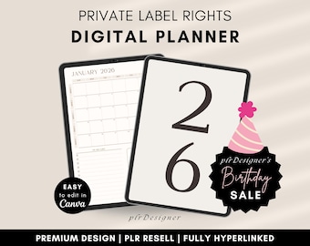 DFY PLR Digital Planner 2026 Resell, Premium Aesthetic Design Beige Brown Canva Template, Ultimate Planner Goodnotes PLR Digital Stickers
