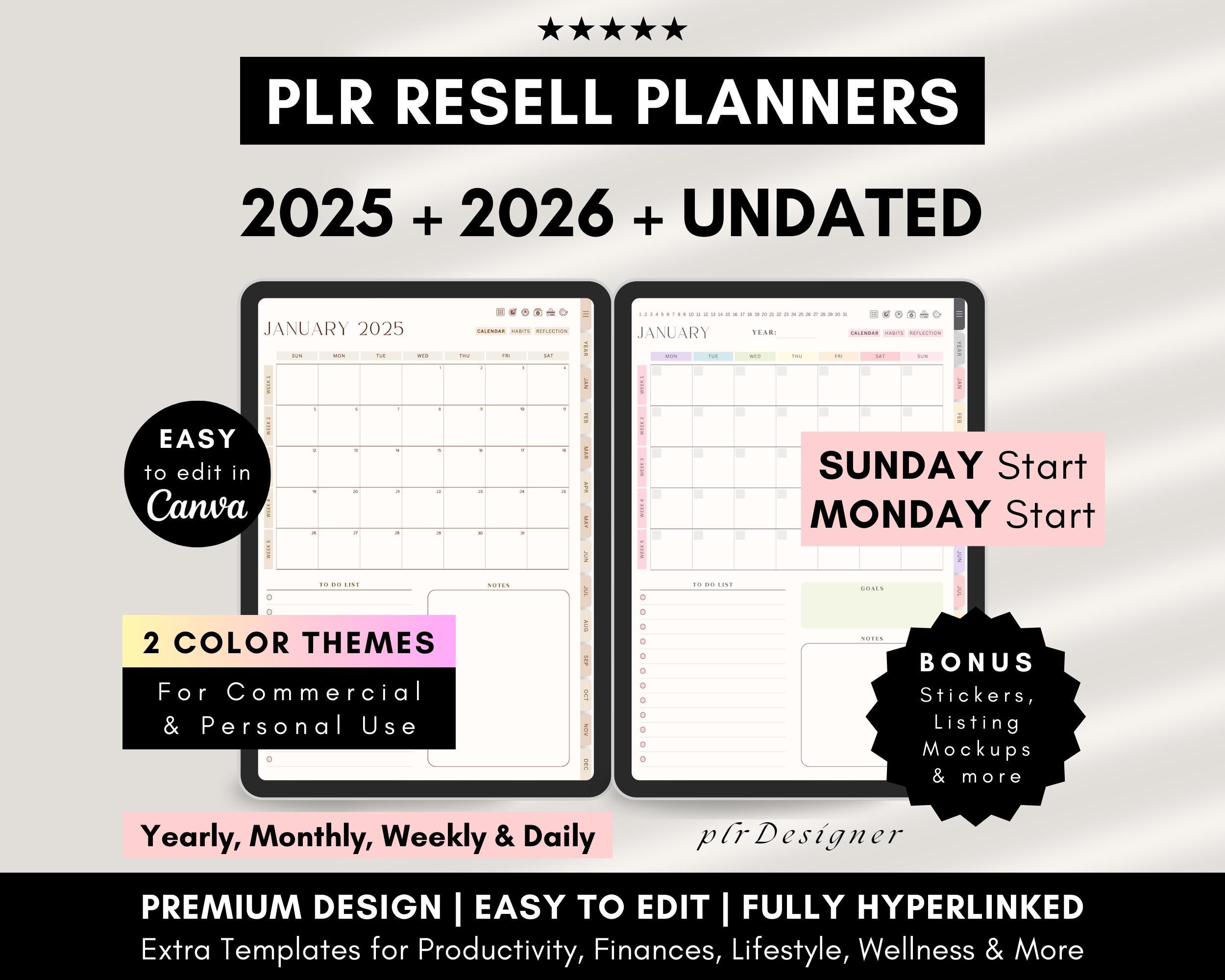 PLR Planner 2025 2026 & Undated PLR Canva Templates, DFY