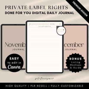 PLR Digital Daily Journal, Hyperlinked PLR Daily Journal Undated. Beige Daily PLR Canva Journal Template Resell Planner Private Label Rights image 8