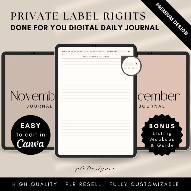 PLR Digital Daily Journal, Hyperlinked PLR Daily Journal Undated. Beige Daily PLR Canva Journal Template Resell Planner Private Label Rights image 8