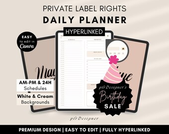 PLR Daily Planner Hyperlinked. PLR Daily Digital Planner Undated. Premium Beige Daily PLR Canva Template Resell Planner Private Label Rights