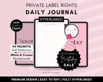 PLR Daily Journal, Hyperlinked. PLR Daily Digital Journal Undated. Pink Daily PLR Canva Template Resell Planner Journal Private Label Rights