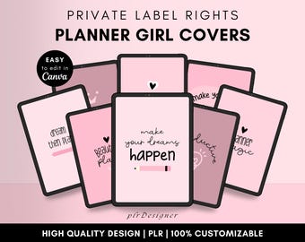 PLR Digital Covers Editable Canva Template, Planner Girl Design Covers Goodnotes PLR Private Label Rights Planners Journals Notebooks Ebooks