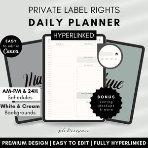 PLR Daily Planner Hyperlinked. PLR Digital Daily Planner Undated. Premium Green Daily PLR Canva Planner Template Resell Private Label Rights