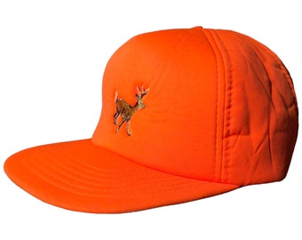 Vintage Fluorescent Orange Winchester Brand Gun Hunting Safety Cap w/ Embroidered Buck