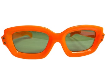 Vintage 1960s Fluorescent Orange Square Cateye Sunglasses