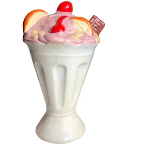 Vintage Chalkware/Plaster Mixed Fruit Ice Cream Shake Coin Bank (T1)