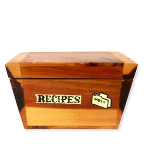 Angular wooden recipe box 1940s 1950s Great for treasured recipes Perfect housewarming gift Cedar wood image 1