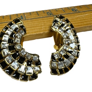 Vintage NOS 1980s 1990s Black, Gold Tone, Clear Clip On Earrings from Gantos image 7