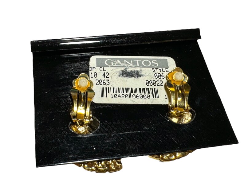 Vintage NOS 1980s 1990s Black, Gold Tone, Clear Clip On Earrings from Gantos image 6