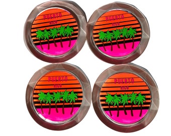 Vintage 1980s NOS Neon Puerto Rico Souvenir Drink Coasters Set of 4