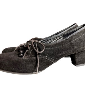 Vintage 1950s Daniel Greene Outdorables Black Leather Fringe Oxford Loafer Style Sensible Heels Size 5 ish T5