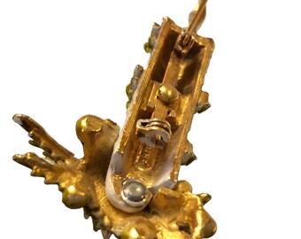 Broche Vintage Bougie De Noël - Camée Doré à L'Or Jaune - Résine - Sans Emballage