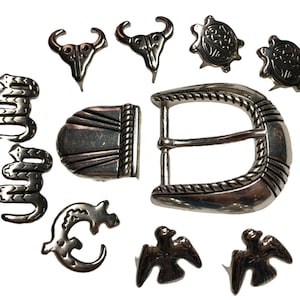 Vintage 1995 A.I. Southwest Style Belt Buckle, Tip & Shaped Studs for Makers, Crafters