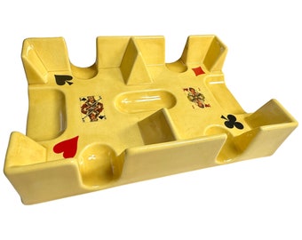 Vintage Yellow Ceramic Playing Card Holder for Games