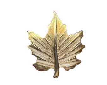 Gold-Toned Vintage Embossed Metal Maple Leaf Brooch Scatter Pin