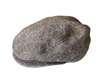 Vintage Brown Wool Tweed Newsboy Flat Golf Cap Size Medium 7 - 7 1/2 USA Union Made