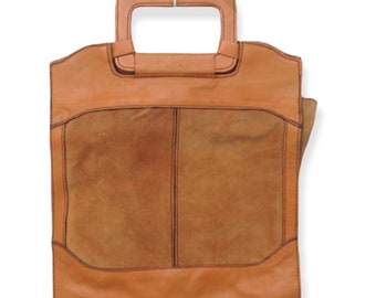 Worn leather handbag . Soft terra cotta suede . For iPads, laptops, library . Back to school