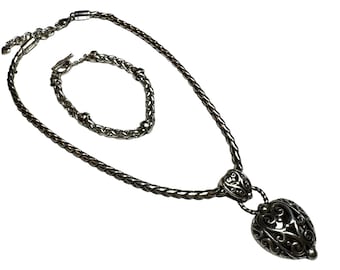 Brighton Open Heart Filigree Open Scrollwork Pendant Necklace & Lauren Ralph Lauren Heavy Chain Toggle Closure Bracelet