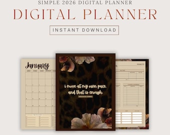Minimal 2026 Digital Planner | Simple Monthly Planner & Expense Tracker PDF