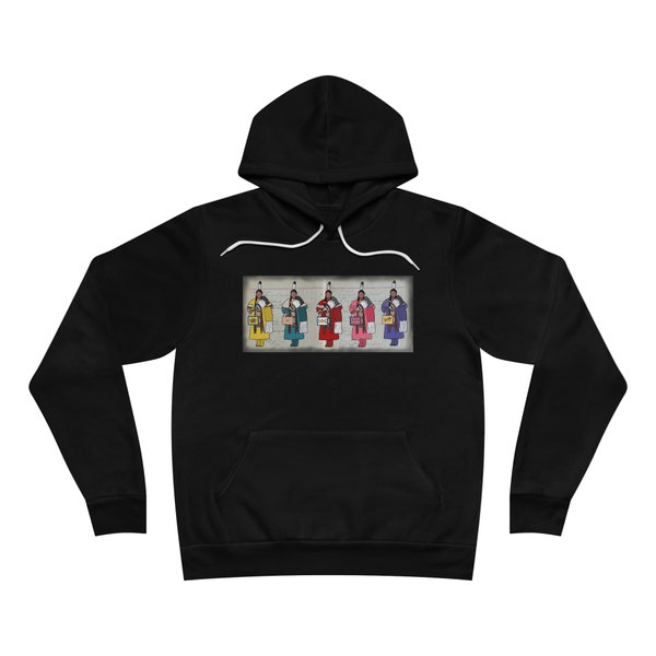 Unisex Fleece Pullover Hoodie, Pow-wow, Native American, Indigenous, Traditional women dancer, Ledger Art, Native American T-shirt