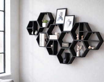 Modular Hexagon Wall Shelf Set | Honeycomb Shelf Decor | Geometric Wall Storage | Modern Floating Shelves | 3D Printed Hex Shelves