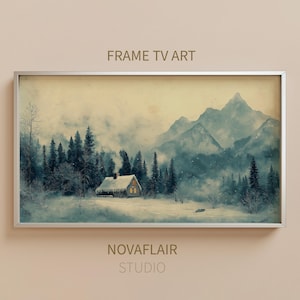 Rustic Cabin in Snowy Scene for The Frame TV – Winter Art – Cozy Snowy Landscape Digital Download for Samsung Frame TV and The Frame TV
