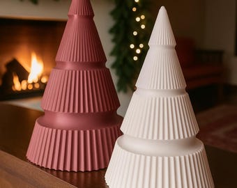 Modern Ribbed Christmas Tree Decor – 3D Printed Minimalist Holiday Trees | Mantle Decor, Table Centerpiece, Holiday Shelf Accent