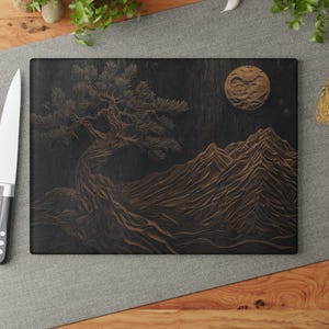 Decorative Glass Cutting Board with Nature Design - Chef Gift, Decorative Kitchen Gift, Unique Culinary Accessory, Home Decor, Chef Gift