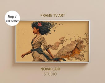 Afrocentric Frame TV Art – Black Woman Abstract Portrait, Newspaper Collage Style, Digital Art Download for Samsung Frame TV