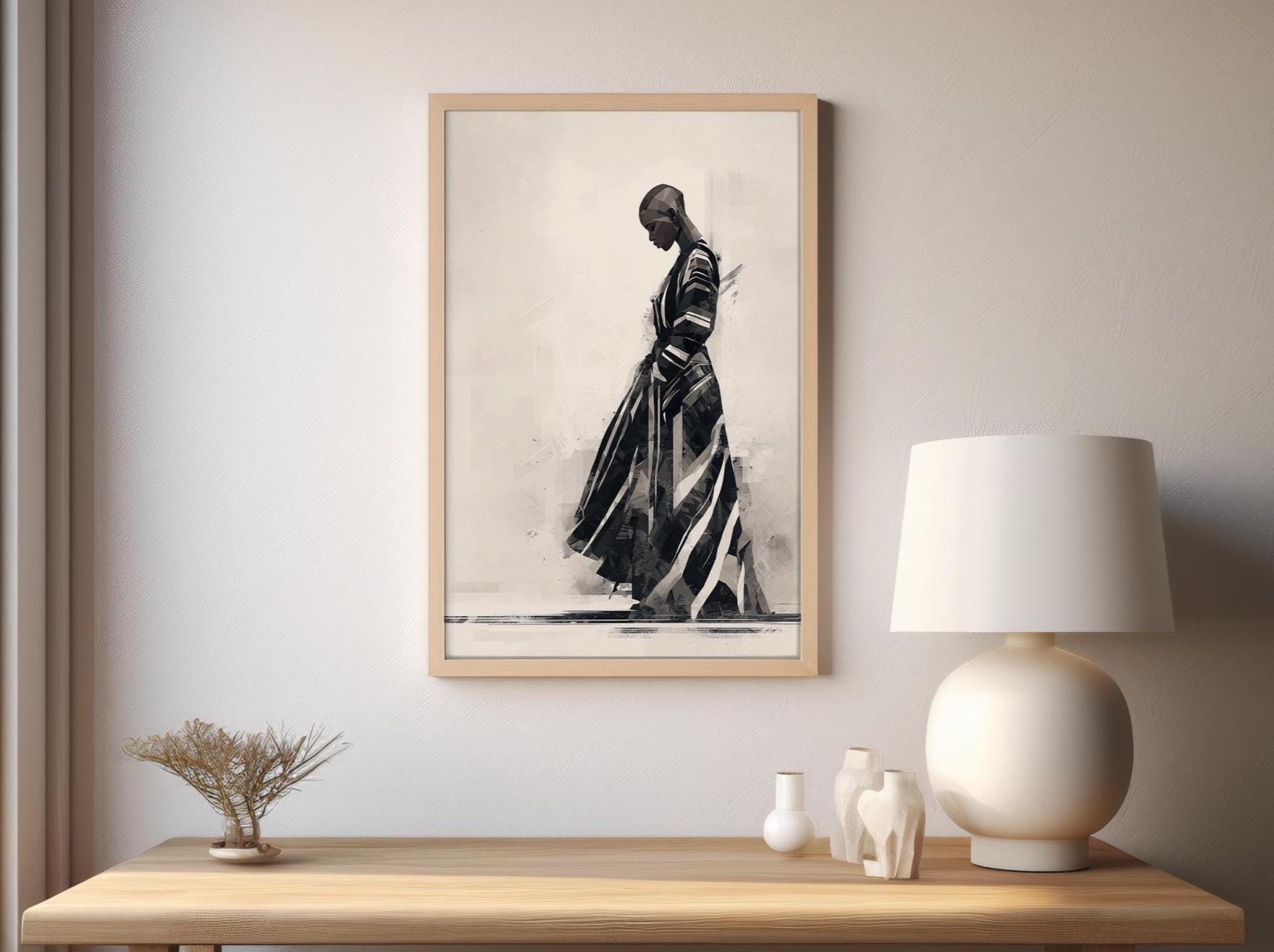 Minimalist Black and White Art Print, Black Woman Abstract Wall Art ...