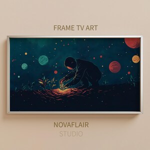 Space Explorer Planting Dreams Digital Art, Unique Samsung Frame TV Artwork for Futuristic Home Decor, Space, Abstract