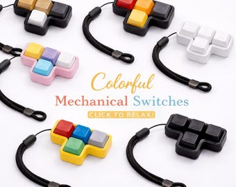 4 Key Mechanical Keyboard Clicker Fidget | Keyboard Switch Fidget Toy with Wrist Strap | ADHD Sensory Desk Clicker