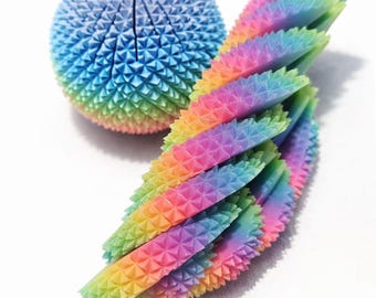 Spiky Twisty Fidget Ball – Sensory Stress Relief Desk Toy | ADHD | Anxiety (Rainbow Glow)