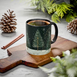 Snowy Wonderland Pine Forest Coffee Mug Christmas Forest Tea Cup Winter Holiday Ceramic Mug Festive Home decor Holiday Season Classy Mug