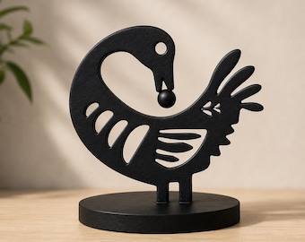 Sankofa-vogelsculptuur | Afrikaans geïnspireerde woondecoratie | Minimalistisch zwart vogelstandbeeld | Afrocentrisch plankdecor | Cultureel kunstcadeau