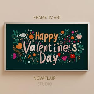 Valentine&#39;s Day Samsung Frame Tv Art | Happy Valentine Floral Frame Tv Art Oil Painting | Abstract Valentines Pink Heart Download for Tv