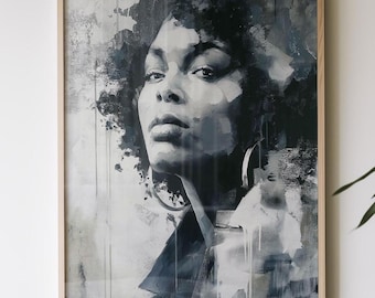 Black Woman Abstract Wall Art – Bold Minimalist Portrait Print, Afrocentric Monochrome Home Decor, Digital Download Poster