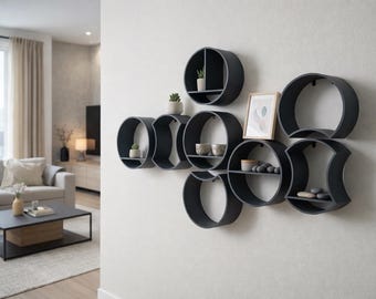 Modular Round Wall Shelves | Mix & Match Floating Shelf Set | Modern Minimalist Display | 3D Printed Circle Shelf Organizer